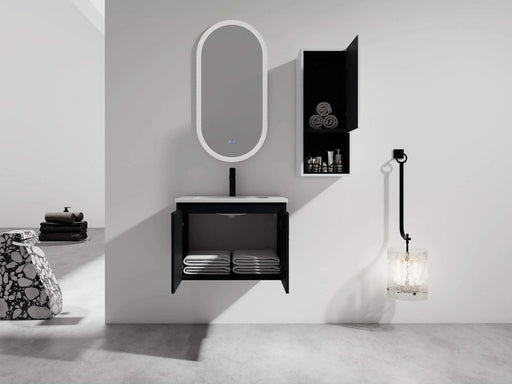 24' Wall-Mounted Bathroom Vanity With Ceramic Sink and Side Cabinet & Soft Close Doors, Combination Cabinet (KD-Package) Default -DTYStore