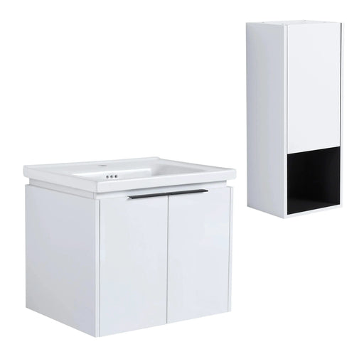 24' Wall-Mounted Bathroom Vanity With Ceramic Sink and Side Cabinet & Soft Close Doors, Combination Cabinet (KD-Package) Default -DTYStore