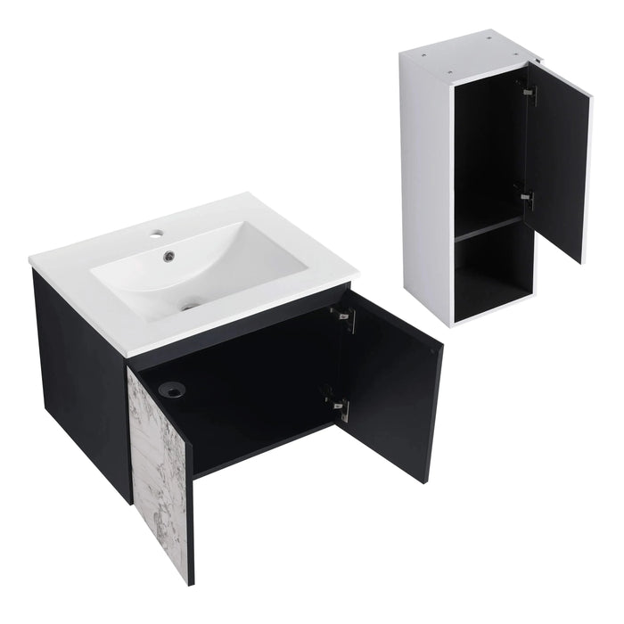 24' Wall-Mounted Bathroom Vanity With Ceramic Sink and Side Cabinet & Soft Close Doors, Combination Cabinet (KD-Package) Default -DTYStore