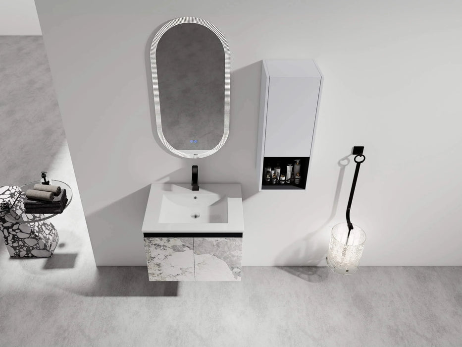 24' Wall-Mounted Bathroom Vanity With Ceramic Sink and Side Cabinet & Soft Close Doors, Combination Cabinet (KD-Package) Default -DTYStore