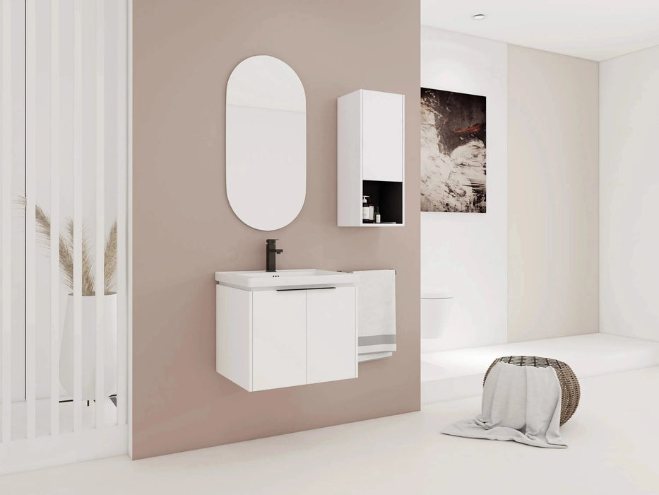24' Wall-Mounted Bathroom Vanity With Ceramic Sink and Side Cabinet & Soft Close Doors, Combination Cabinet (KD-Package) Default -DTYStore