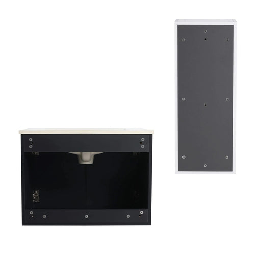 24' Wall-Mounted Bathroom Vanity With Ceramic Sink and Side Cabinet & Soft Close Doors, Combination Cabinet (KD-Package) Default -DTYStore