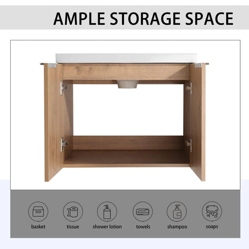 24' Wall-Mounted Bathroom Vanity With Sink and Side Cabinet, Soft Close Doors,00112IMO x 2-00624IMO Combination Cabinet(KD-Packing) Default -DTYStore