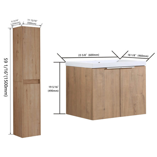 24' Wall-Mounted Bathroom Vanity With Sink and Side Cabinet, Soft Close Doors,00112IMO x 2-00624IMO Combination Cabinet(KD-Packing) Default -DTYStore
