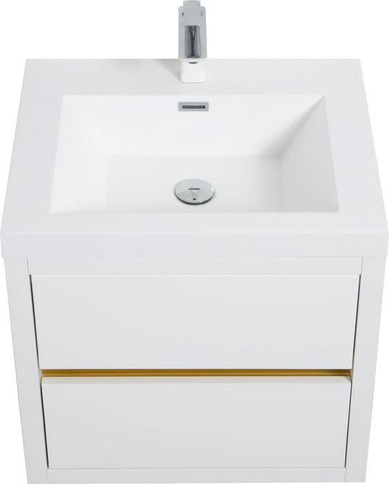 24' Wall-Mounted Bathroom Vanity with Sink, Floating Bathroom Storage Cabinet with Stone Resin Countertop and Soft Close Drawers, Glossy White 24V15-24GW Default -DTYStore