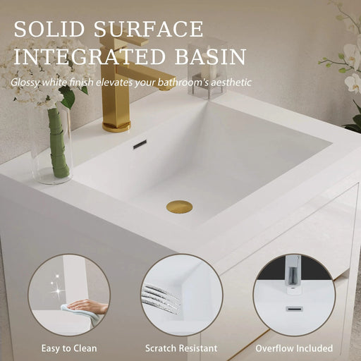 24' Wall-Mounted Bathroom Vanity with Sink, Floating Bathroom Storage Cabinet with Stone Resin Countertop and Soft Close Drawers, Glossy White 24V15-24GW Default -DTYStore