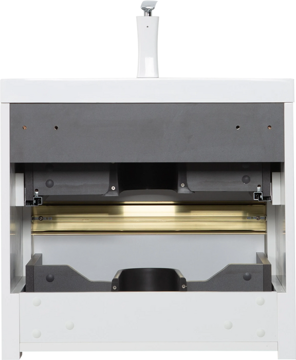 24' Wall-Mounted Bathroom Vanity with Sink, Floating Bathroom Storage Cabinet with Stone Resin Countertop and Soft Close Drawers, Glossy White 24V15-24GW Default -DTYStore