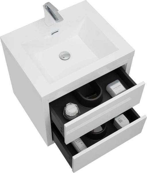 24' Wall-Mounted Bathroom Vanity with Sink, Floating Bathroom Storage Cabinet with Stone Resin Countertop and Soft Close Drawers, Glossy White 24V15-24GW Default -DTYStore