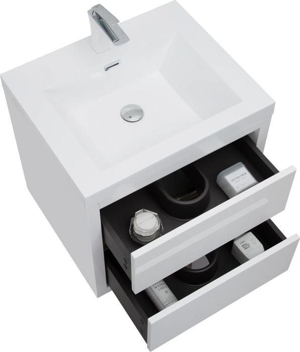 24' Wall-Mounted Bathroom Vanity with Sink, Floating Bathroom Storage Cabinet with Stone Resin Countertop and Soft Close Drawers, Glossy White 24V15-24GW Default -DTYStore