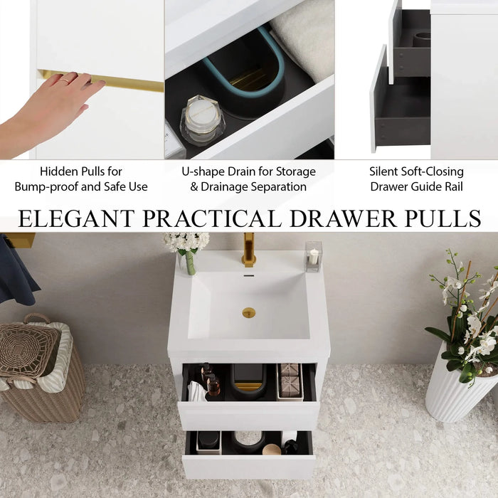 24' Wall-Mounted Bathroom Vanity with Sink, Floating Bathroom Storage Cabinet with Stone Resin Countertop and Soft Close Drawers, Glossy White 24V15-24GW Default -DTYStore