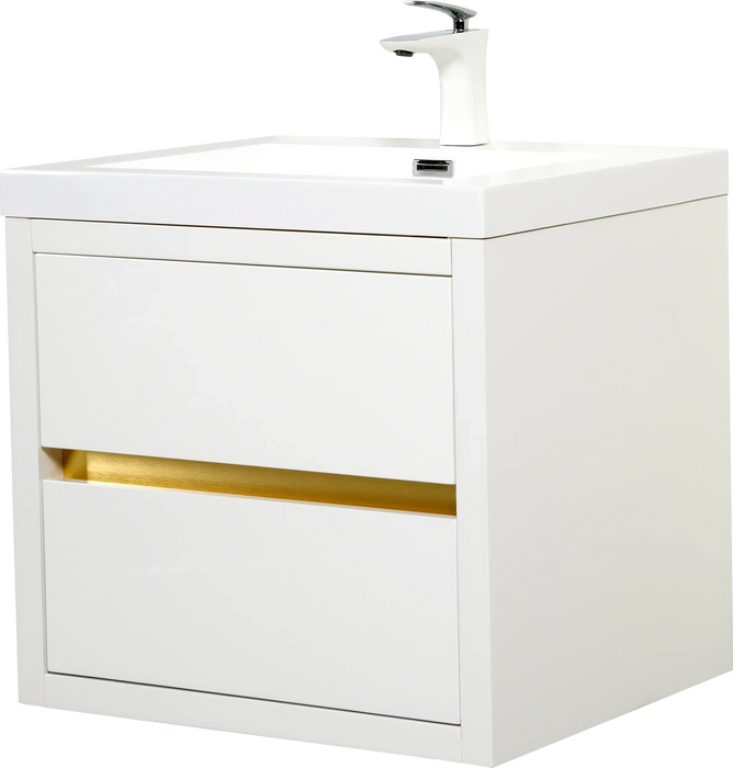 24' Wall-Mounted Bathroom Vanity with Sink, Floating Bathroom Storage Cabinet with Stone Resin Countertop and Soft Close Drawers, Glossy White 24V15-24GW Default -DTYStore