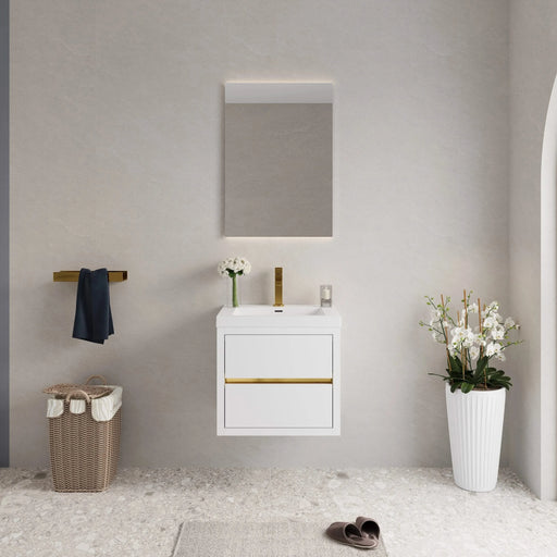 24' Wall-Mounted Bathroom Vanity with Sink, Floating Bathroom Storage Cabinet with Stone Resin Countertop and Soft Close Drawers, Glossy White 24V15-24GW Default -DTYStore