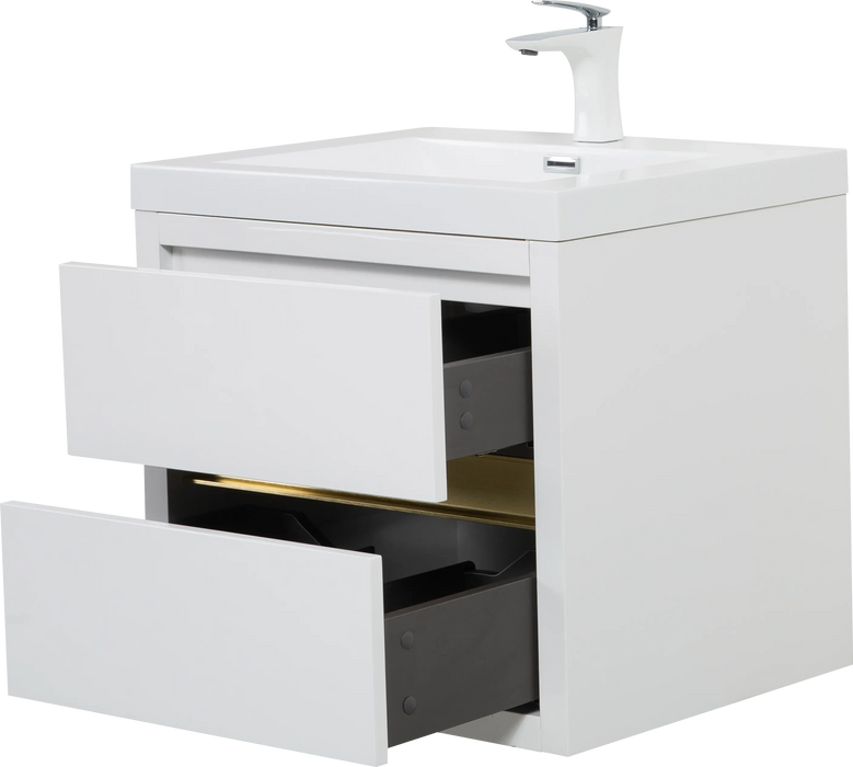 24' Wall-Mounted Bathroom Vanity with Sink, Floating Bathroom Storage Cabinet with Stone Resin Countertop and Soft Close Drawers, Glossy White 24V15-24GW Default -DTYStore