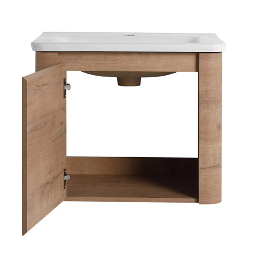 24'' Wall-Mounted Bathroom Vanity with White Ceramic Sink & 1-Soft-Close Door, KD-Packing, Plywood Default -DTYStore