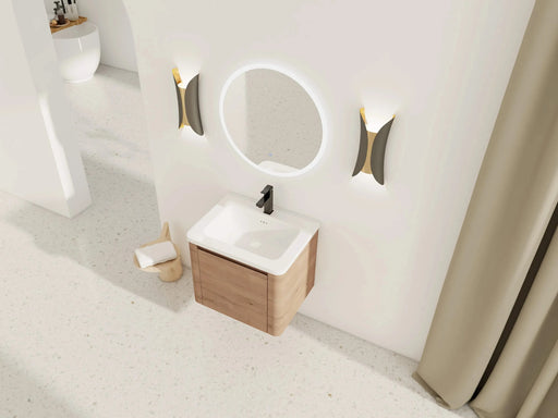 24'' Wall-Mounted Bathroom Vanity with White Ceramic Sink & 1-Soft-Close Door, KD-Packing, Plywood Default -DTYStore