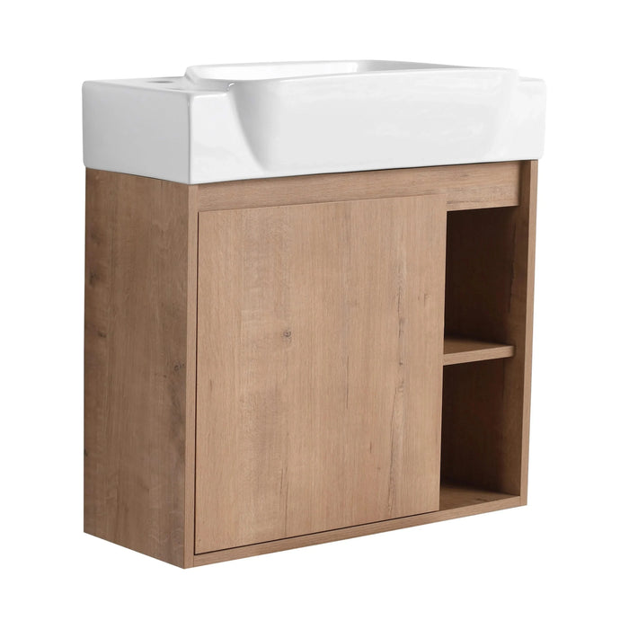 24'' Wall-Mounted Bathroom Vanity with White Ceramic Sink & Soft-Close Door, KD-Packing Default -DTYStore