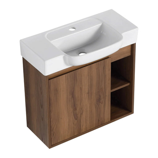 24'' Wall-Mounted Bathroom Vanity with White Ceramic Sink & Soft-Close Door, KD-Packing Default -DTYStore