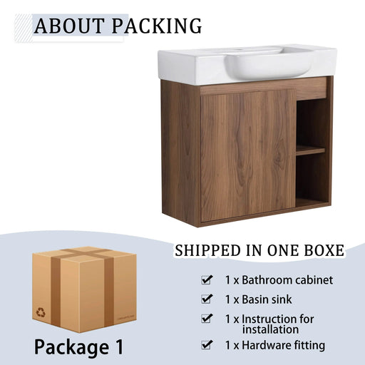 24'' Wall-Mounted Bathroom Vanity with White Ceramic Sink & Soft-Close Door, KD-Packing Default -DTYStore