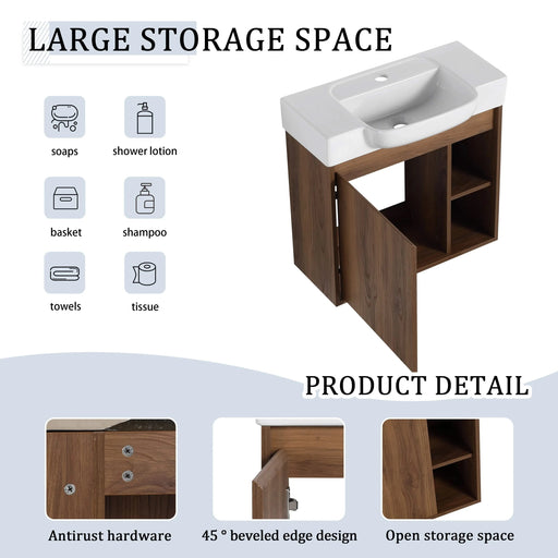 24'' Wall-Mounted Bathroom Vanity with White Ceramic Sink & Soft-Close Door, KD-Packing Default -DTYStore