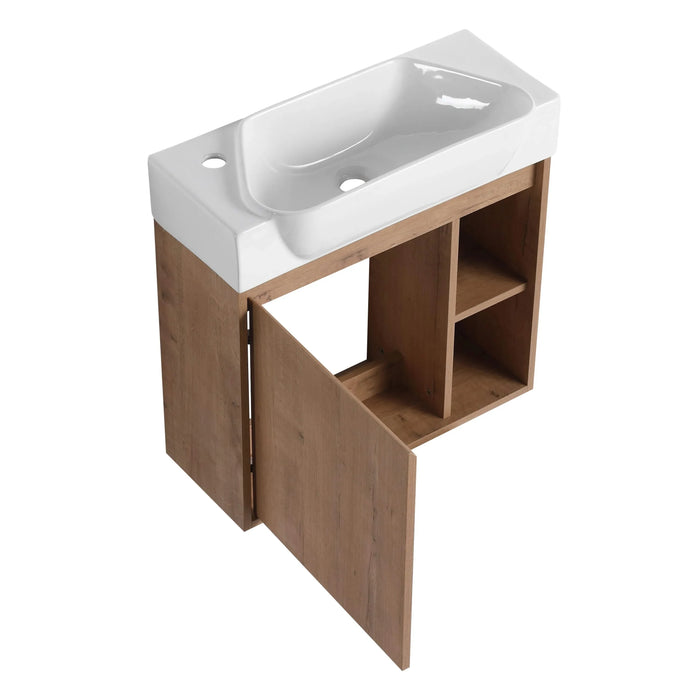 24'' Wall-Mounted Bathroom Vanity with White Ceramic Sink & Soft-Close Door, KD-Packing Default -DTYStore