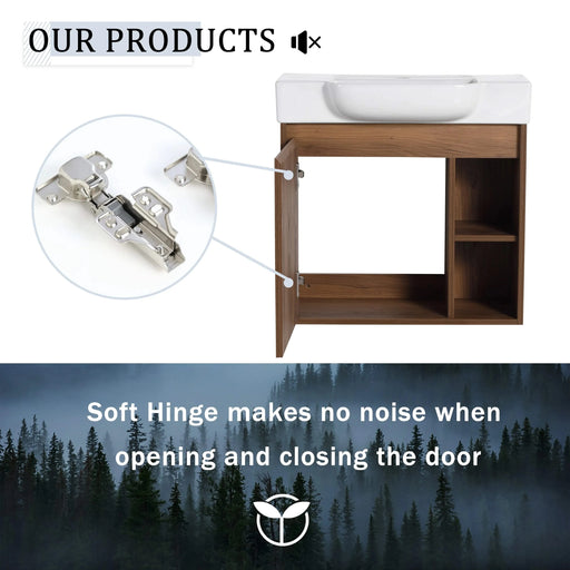 24'' Wall-Mounted Bathroom Vanity with White Ceramic Sink & Soft-Close Door, KD-Packing Default -DTYStore