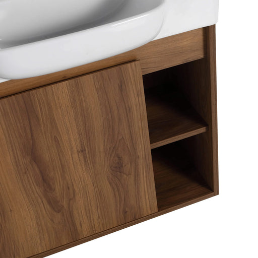 24'' Wall-Mounted Bathroom Vanity with White Ceramic Sink & Soft-Close Door, KD-Packing Default -DTYStore