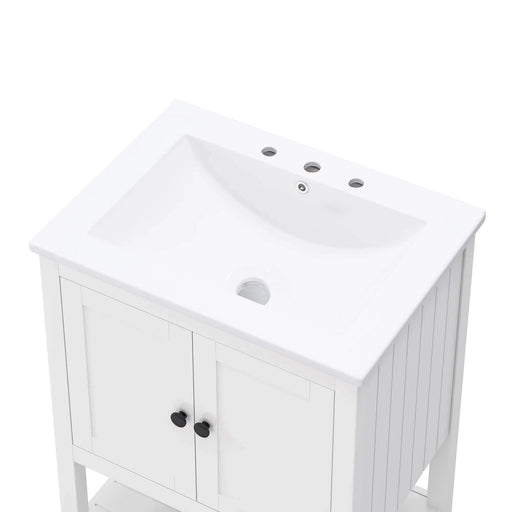 24' White Modern Sleek Bathroom Vanity Elegant Ceramic Sink with Solid Wood Frame Open Style Shelf Default -DTYStore