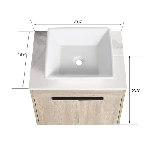 24 ' Modern Design Float Bathroom Vanity With Ceramic Basin Set, Wall Mounted White Oak Vanity With Soft Close Door,KD-Packing,KD-Packing,2 Pieces Parcel(TOP-BAB101MOWH) Default -DTYStore