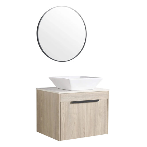 24 ' Modern Design Float Bathroom Vanity With Ceramic Basin Set, Wall Mounted White Oak Vanity With Soft Close Door,KD-Packing,KD-Packing,2 Pieces Parcel(TOP-BAB101MOWH) Default -DTYStore