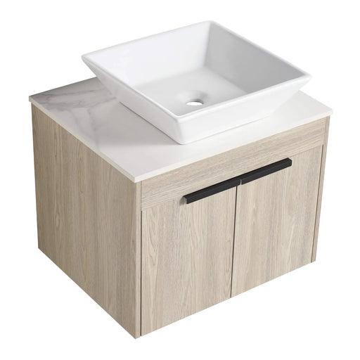 24 ' Modern Design Float Bathroom Vanity With Ceramic Basin Set, Wall Mounted White Oak Vanity With Soft Close Door,KD-Packing,KD-Packing,2 Pieces Parcel(TOP-BAB101MOWH) Default -DTYStore
