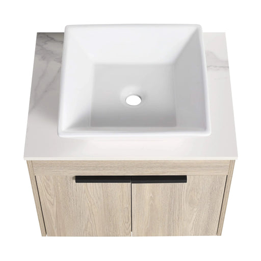 24 ' Modern Design Float Bathroom Vanity With Ceramic Basin Set, Wall Mounted White Oak Vanity With Soft Close Door,KD-Packing,KD-Packing,2 Pieces Parcel(TOP-BAB101MOWH) Default -DTYStore