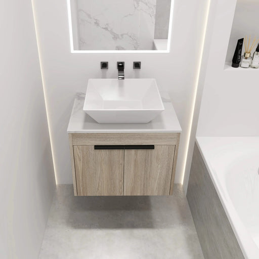 24 ' Modern Design Float Bathroom Vanity With Ceramic Basin Set, Wall Mounted White Oak Vanity With Soft Close Door,KD-Packing,KD-Packing,2 Pieces Parcel(TOP-BAB101MOWH) Default -DTYStore