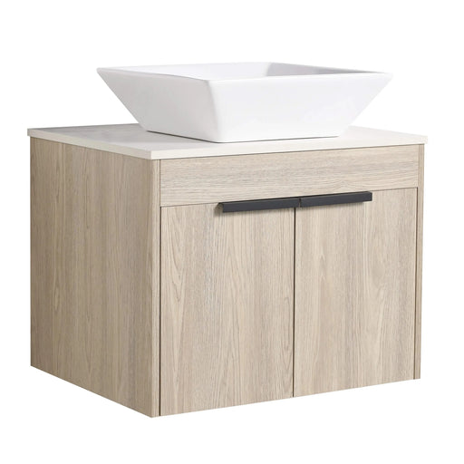 24 ' Modern Design Float Bathroom Vanity With Ceramic Basin Set, Wall Mounted White Oak Vanity With Soft Close Door,KD-Packing,KD-Packing,2 Pieces Parcel(TOP-BAB101MOWH) Default -DTYStore