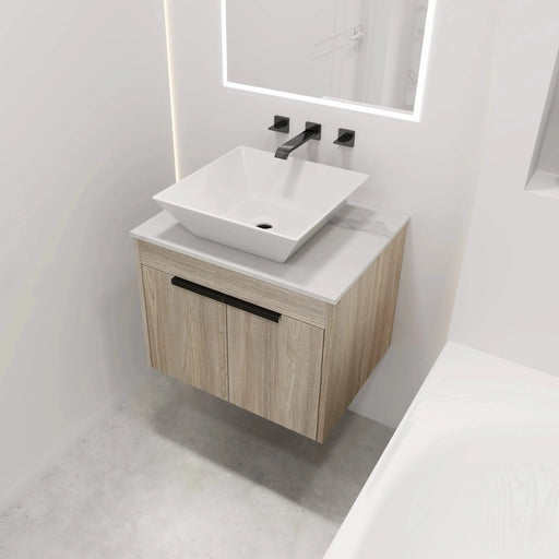 24 ' Modern Design Float Bathroom Vanity With Ceramic Basin Set, Wall Mounted White Oak Vanity With Soft Close Door,KD-Packing,KD-Packing,2 Pieces Parcel(TOP-BAB101MOWH) Default -DTYStore
