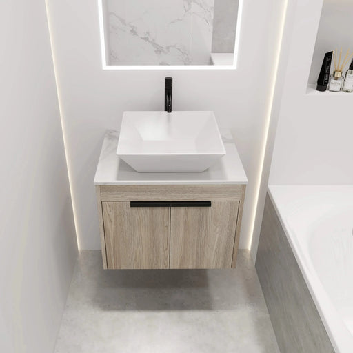 24 ' Modern Design Float Bathroom Vanity With Ceramic Basin Set, Wall Mounted White Oak Vanity With Soft Close Door,KD-Packing,KD-Packing,2 Pieces Parcel(TOP-BAB101MOWH) Default -DTYStore
