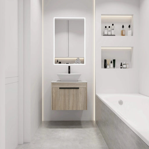 24 ' Modern Design Float Bathroom Vanity With Ceramic Basin Set, Wall Mounted White Oak Vanity With Soft Close Door,KD-Packing,KD-Packing,2 Pieces Parcel(TOP-BAB101MOWH) Default -DTYStore