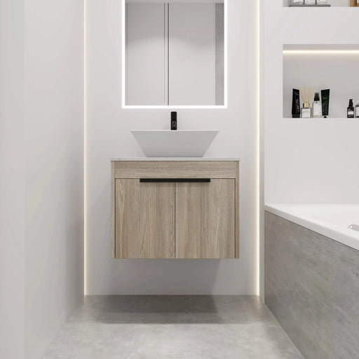 24 ' Modern Design Float Bathroom Vanity With Ceramic Basin Set, Wall Mounted White Oak Vanity With Soft Close Door,KD-Packing,KD-Packing,2 Pieces Parcel(TOP-BAB101MOWH) Default -DTYStore