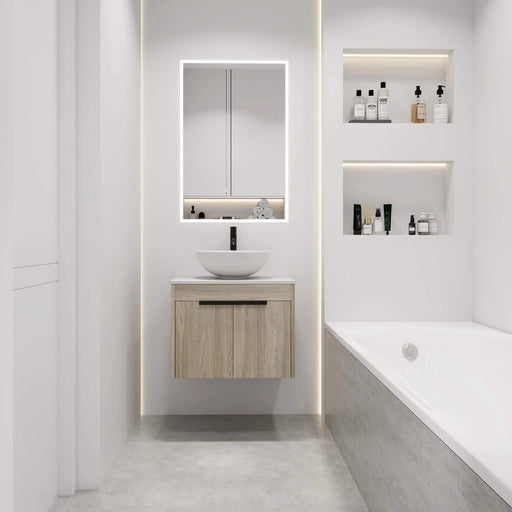 24 ' Modern Design Float Bathroom Vanity With Ceramic Basin Set, Wall Mounted White Oak Vanity With Soft Close Door,KD-Packing,KD-Packing,2 Pieces Parcel(TOP-BAB321MOWH) Default -DTYStore