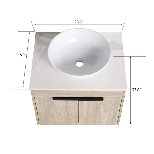 24 ' Modern Design Float Bathroom Vanity With Ceramic Basin Set, Wall Mounted White Oak Vanity With Soft Close Door,KD-Packing,KD-Packing,2 Pieces Parcel(TOP-BAB321MOWH) Default -DTYStore