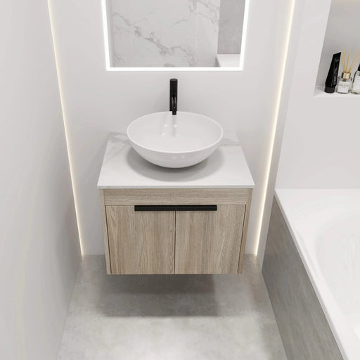 24 ' Modern Design Float Bathroom Vanity With Ceramic Basin Set, Wall Mounted White Oak Vanity With Soft Close Door,KD-Packing,KD-Packing,2 Pieces Parcel(TOP-BAB321MOWH) Default -DTYStore