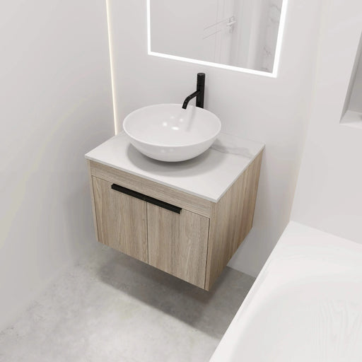 24 ' Modern Design Float Bathroom Vanity With Ceramic Basin Set, Wall Mounted White Oak Vanity With Soft Close Door,KD-Packing,KD-Packing,2 Pieces Parcel(TOP-BAB321MOWH) Default -DTYStore