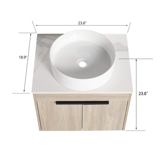 24 ' Modern Design Float Bathroom Vanity With Ceramic Basin Set, Wall Mounted White Oak Vanity With Soft Close Door,KD-Packing,KD-Packing,2 Pieces Parcel(TOP-BAB400MOWH) Default -DTYStore