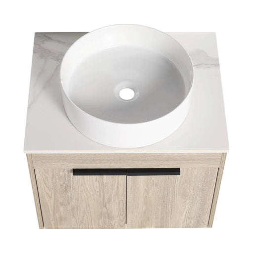 24 ' Modern Design Float Bathroom Vanity With Ceramic Basin Set, Wall Mounted White Oak Vanity With Soft Close Door,KD-Packing,KD-Packing,2 Pieces Parcel(TOP-BAB400MOWH) Default -DTYStore