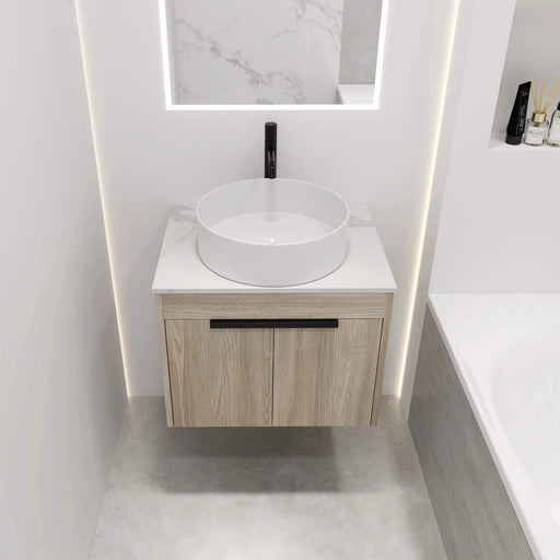 24 ' Modern Design Float Bathroom Vanity With Ceramic Basin Set, Wall Mounted White Oak Vanity With Soft Close Door,KD-Packing,KD-Packing,2 Pieces Parcel(TOP-BAB400MOWH) Default -DTYStore