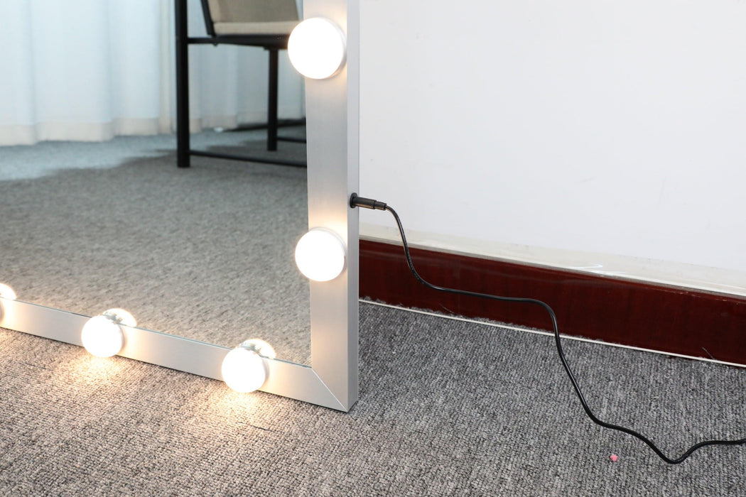 Hollywood Full Length Mirror with Lights Full Body Vanity Mirror with 3 Color Modes Lighted Standing Floor Mirror for Dressing Room Bedroom Wall Mounted Touch Control Silver 63"x24" - DTYStore