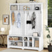 Modern Hallway Hall Tree with Metal Hooks and Storage Space, Multi-Functional Entryway Coat Rack with Shoe Cubbies, White (Pre-sale date: December 18th) - DTYStore