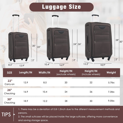 Softside Luggage Expandable 3 Piece Set Suitcase with Duffel Bag Upright Spinner Softshell Lightweight Luggage Travel Set - Image 85