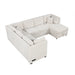 108.6" U-shaped Sectional Sofa Pull out Sofa Bed with Two USB Ports, Two Power Sockets, Three Back Pillows and a Storage Chaise for Living Room, Beige - DTYStore