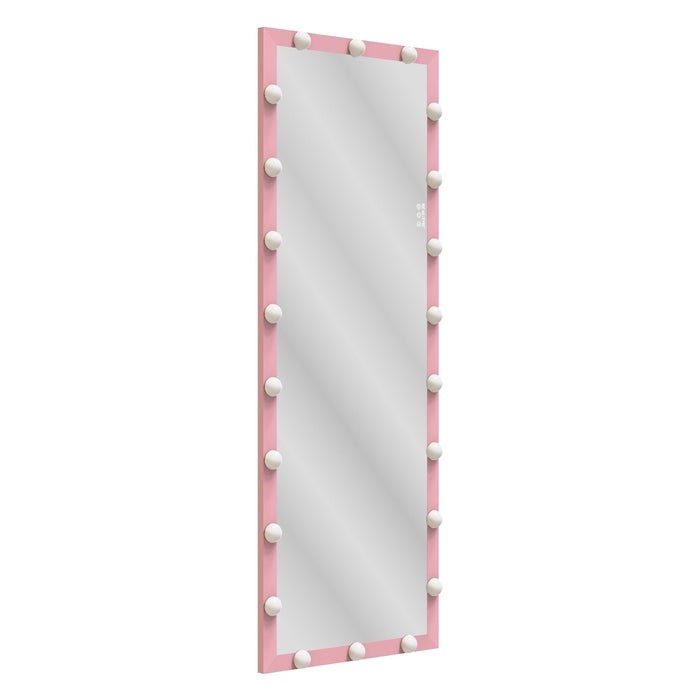 Hollywood Full Length Mirror with Lights Full Body Vanity Mirror with 3 Color Modes Wall Lighted Standing Floor Mirror for Dressing Room Bedroom Hotel Touch Control Pink 62.6"x23.3" - DTYStore