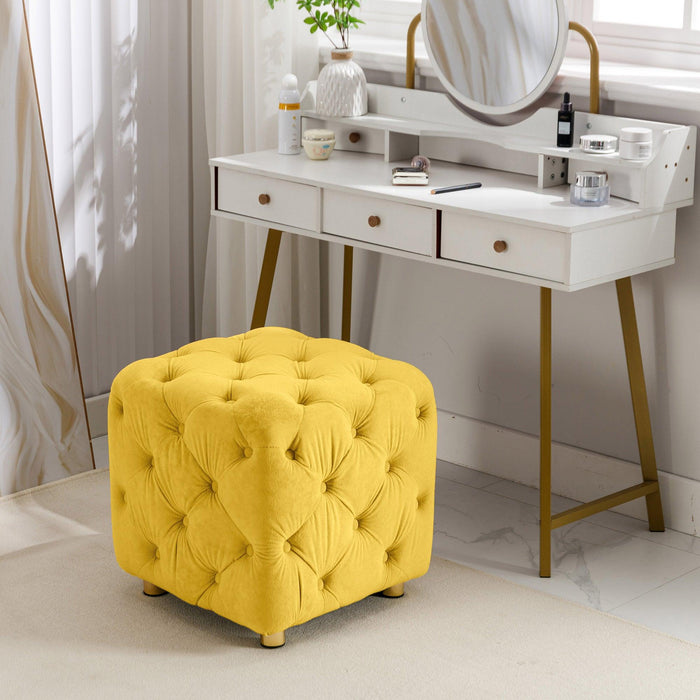 Yellow Modern Velvet Upholstered Ottoman, Exquisite Small End Table, Soft Foot Stool,Dressing Makeup Chair, Comfortable Seat for Living Room, Bedroom, Entrance - DTYStore